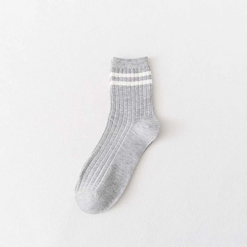 

Men s Mid-calf Socks Spring and Autumn Two-bar Solid Color Cotton Socks Breathable Striped Men s Autumn and Winter Double-needle Long Calf Socks 1 pair світло-сірого кольору