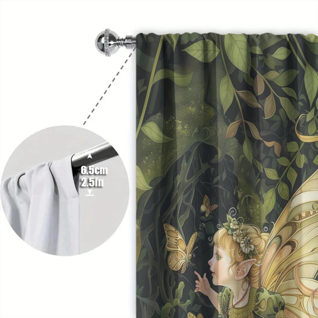 Forest Elves Printed Curtain for Home Decor - Rod Pocket Window Treatment for Bedroom, Kitchen, Living Room