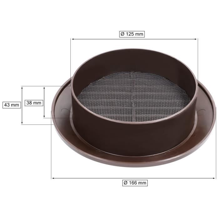Grille d'aération - kotarbau - ronde - diamètre 125 mm - plastique marron - moustiquaire intégrée