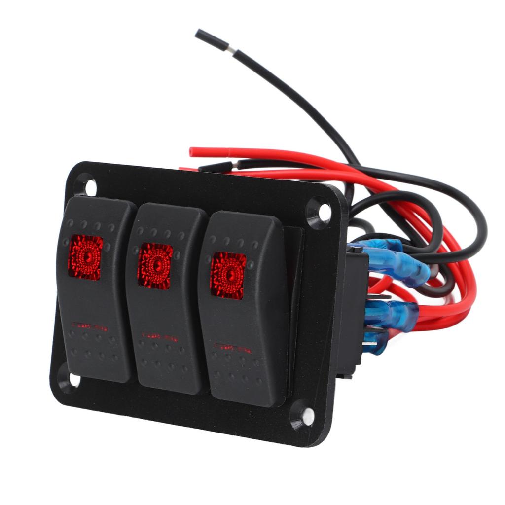 3 Gang Switch Panel Red Color Light Waterproof Corrosion Resisting Switch Board for Car Boat DC12V 24V