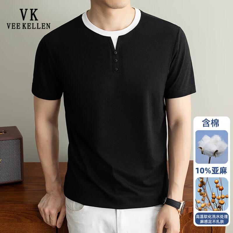 VEE KELLEN Men s Old Money Style Faux Two-Piece Linen Blend T-Shirt M чёрный
