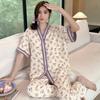 Summer short-sleeved bubble cotton yarn pleated pajamas female Internet celebrities popular trousers loungewear set