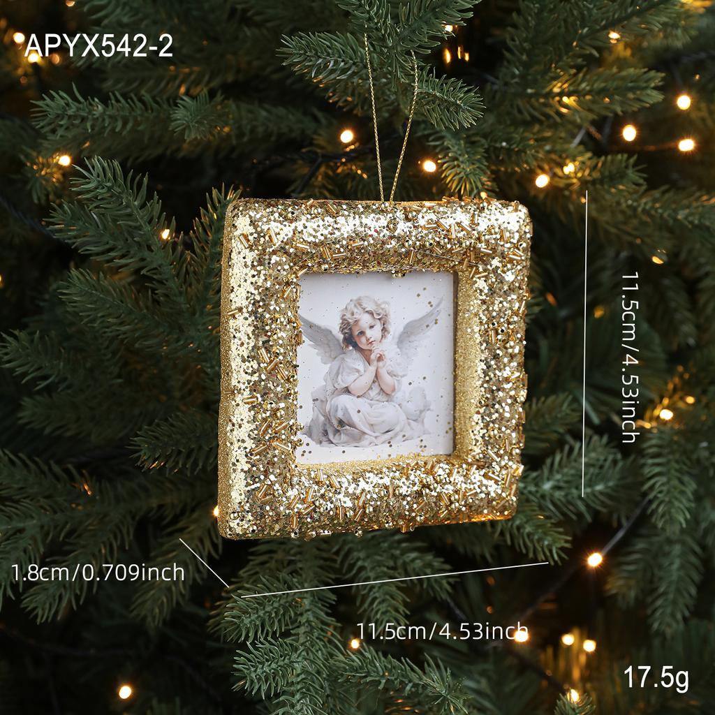 Foam Frame Angel Christmas Tree Pendant Golden Silver Square Circular Frame Hanging Christmas Decoration