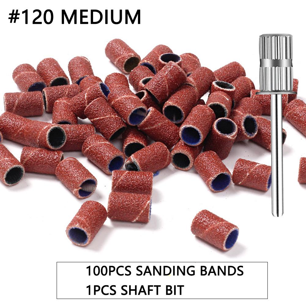 50/100Pcs Nail Sanding Cap Bands for Electric Manicure Drill Machine, 80/120/180 Grit Grinding File Pedicure Tool Accessories