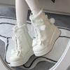 Sweet Winter Girls Lolita Mid-Calf Snow Boots Cute Female Students Plush Warm Bowknots Lace Up Wedge Heel Heightening Shoes