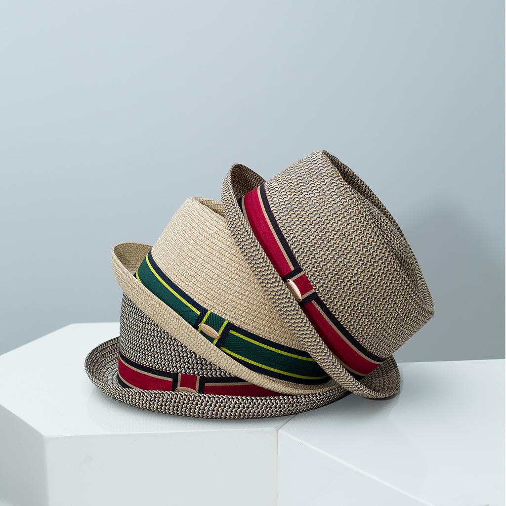 Vintage British Trilby Straw Hat Men's Summer Straw Fedora Breathable Beach Sun Hat Handwoven Straw Panama Hat Cuban Travel Cap