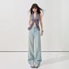 Spring Summer Premium Ultra Soft YKK Zipper Retro Light Blue Floor Wide Leg Denim Pants For Ladies Casual Pants Oversize Denim Trousers