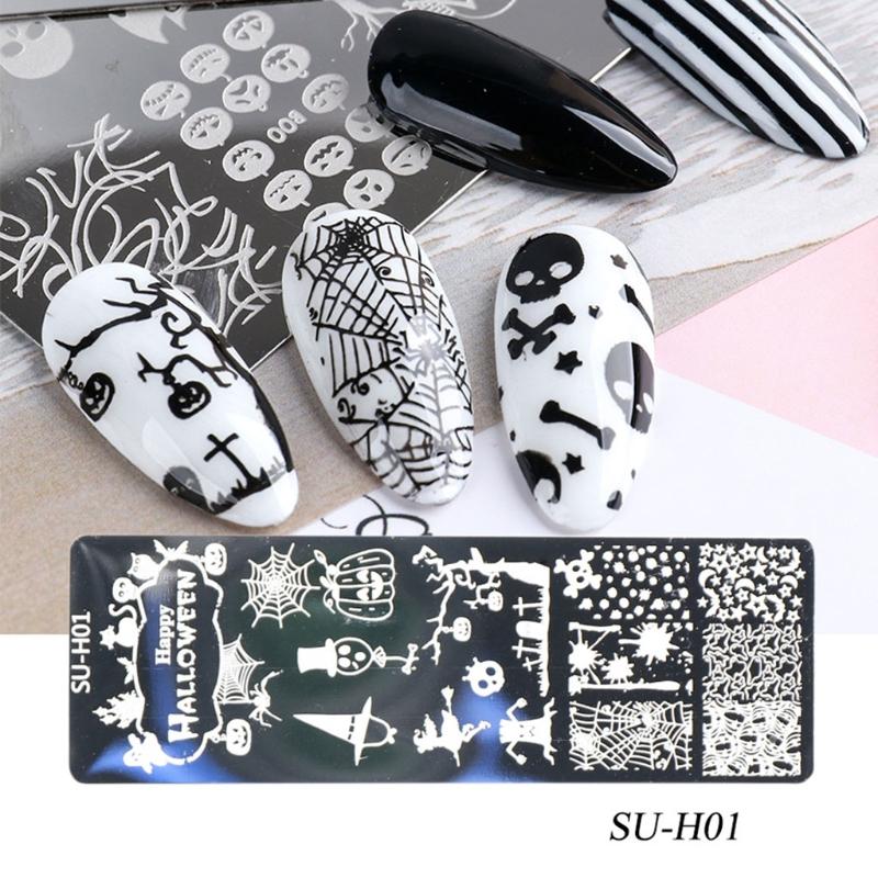 Nail Art Stamping Plates Stainless Steel Brush Pumpkin Bats for Image Halloween