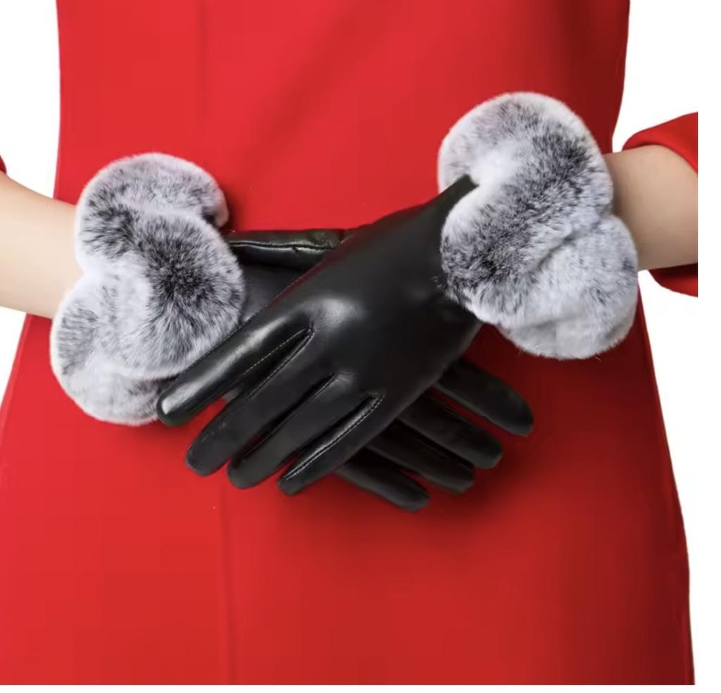 Winter Damen Schaffell Wärme Handschuhe Plus Samt Kurz Dünn Bildschirm Autofahren Weiblich Farbe Lederhandschuhe