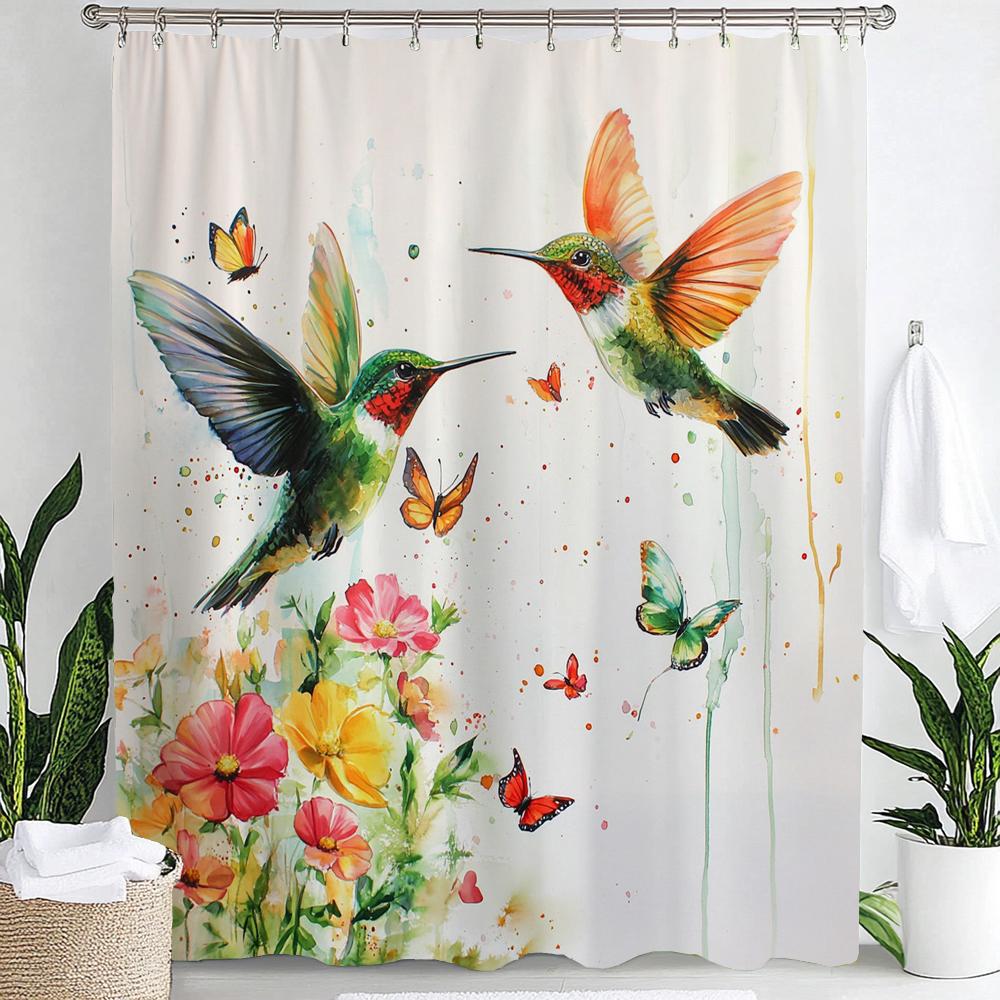 

1Pc Colorful Flowers And Birds Print Waterproof Shower Curtain Partition Privacy Hanging Curtain With 12 Hooks Machine Washable W60H190(CM)-1 Pcs