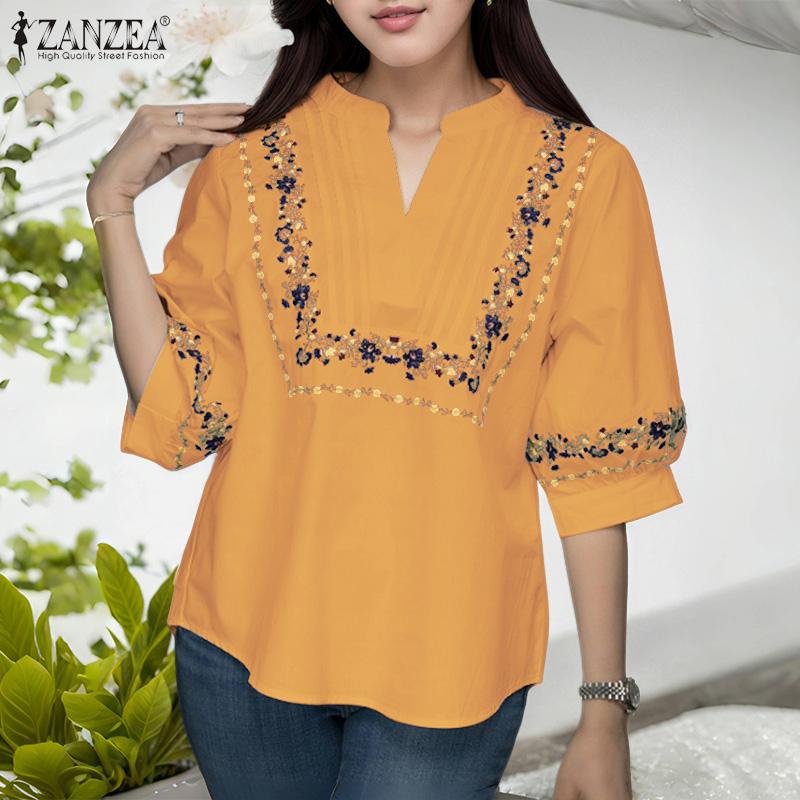 ZANZEA Women Casual V-Neck Floral Print Half Sleeve Blouse