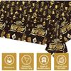 3Pcs Happy New Year Tablecloths,Black and Gold Table Covers Disposable Plastic Waterproof Tables Cover for 2026 New Year Table Supplies