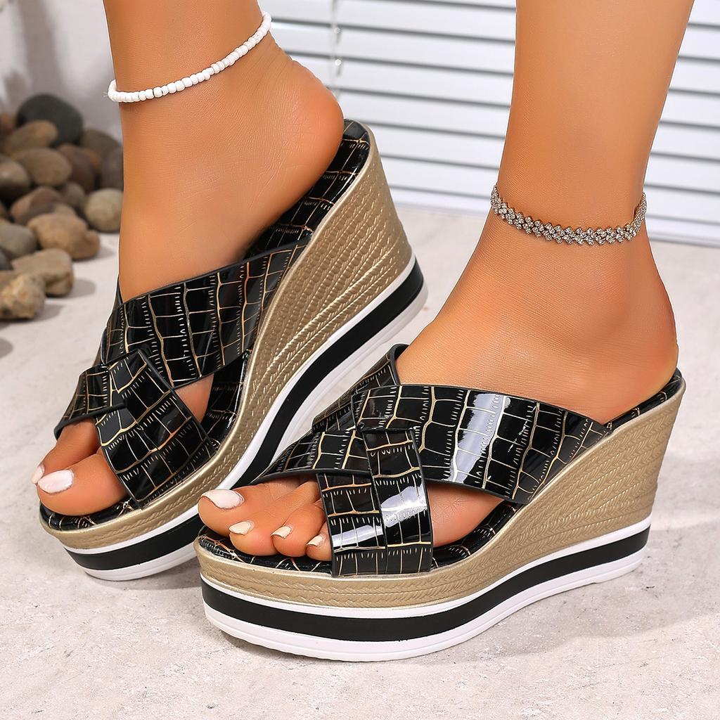 Women's Sandals Summer 2025 Thick-soled Wedge Heel Women's Shoes High Heels Fish-mouth Strap Waterproof Platform Roman Sandals