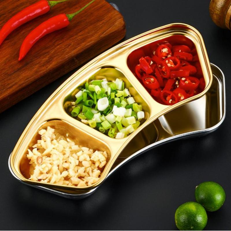 304 Edelstahl Fächerförmige Gewürzplatte Barbecue Dip-Saucenplatte Dickes 1/2/3 Fächer Design Für Einfache Saucenkontrolle