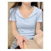 Women's Collared V-Neck Short Sleeve Slim T-Shirt Waist Cinched Casual Office Top