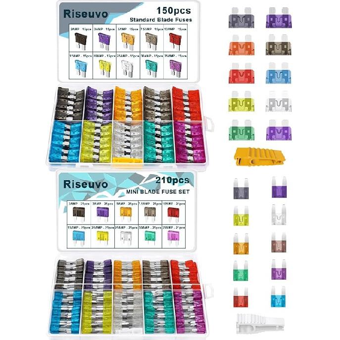 Riseuvo 140 Pcs Low Profile Mini Fuse Kit - Automotive Blade Fuses Assortment Kit For Car, Truck, RV, Boat With Fuse Puller (2A 3A 5A 7.5A 10A 15A