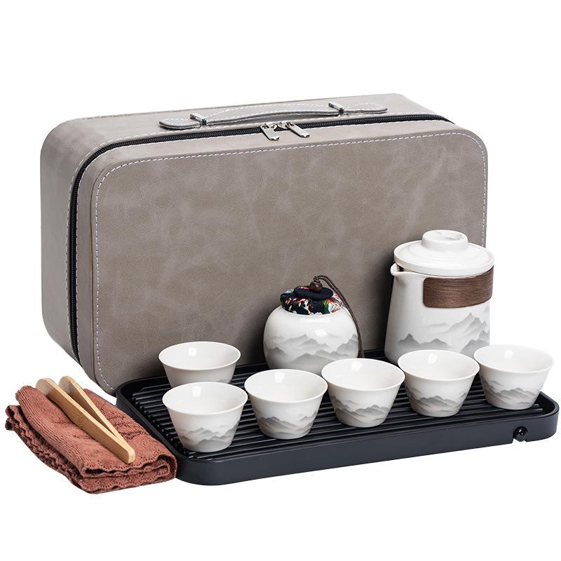 Ink and wash Guochao travel tea set, a pot of three four or six cups, express outdoor portable gift box storage set, high-end gifts.