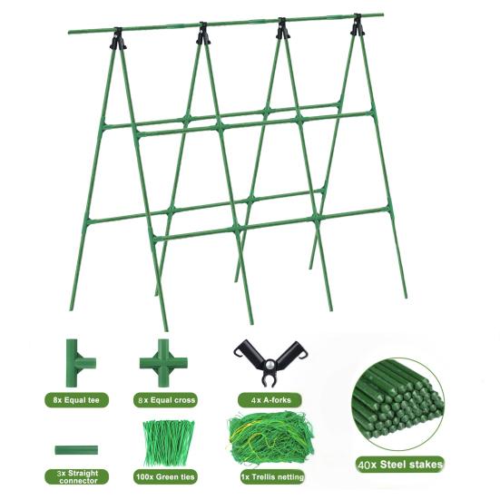 Cucumber Trellis for Garden 48 Inch A-Frame Plant Trellis Set with Net And Ties Climbing Vegetable Support Trellis for Cucumbers Tomatoes Grapes