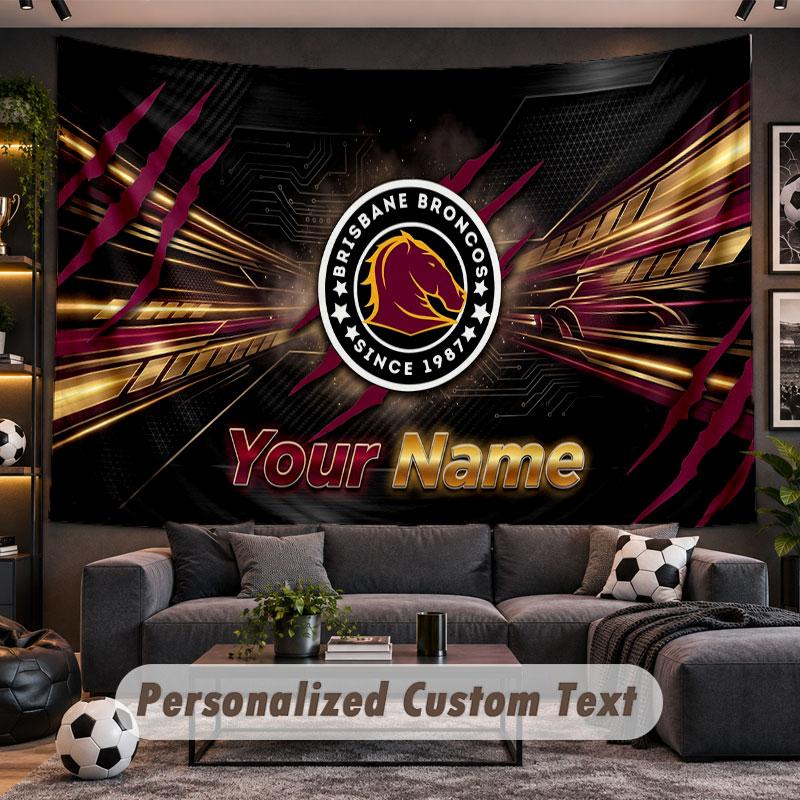 Wall Hanging Tapestry Custom NameBrisbane Broncos Pattern Personalized Printed Fabric Wall Decor