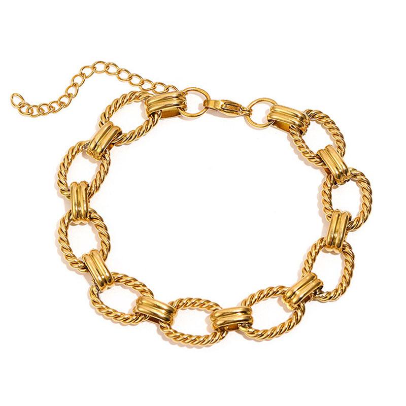 Chunky Bold Toggle Bracelets for Women, Stainless Steel OT Buckle Link Chain Bracelet Gold Plated Tarnish Free