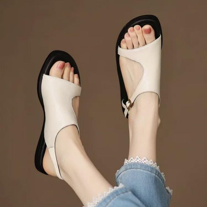 Fashion Concise Gladiator Sandals Retro Handmade Sandals Summer New Split Leather Open Toe Women Flats Shoes Casual Comfy Ladies Sandals