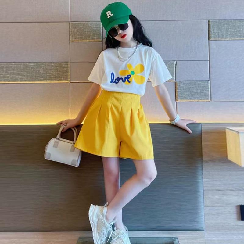 Neues stilvolles Sommer-Outfit für Mädchen Set Modisches Zweiteiler-Set für ältere Kinder