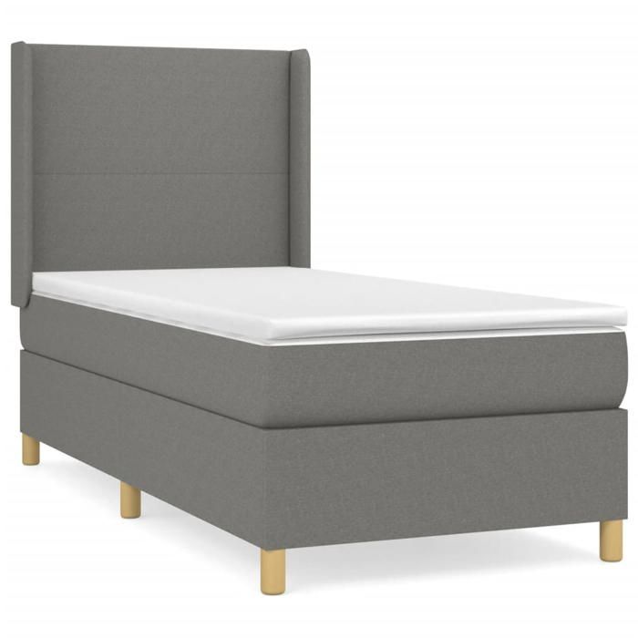 3131802 vidaXL Lit à sommier tapissier avec matelas Gris foncé 90x200 cm Tissu