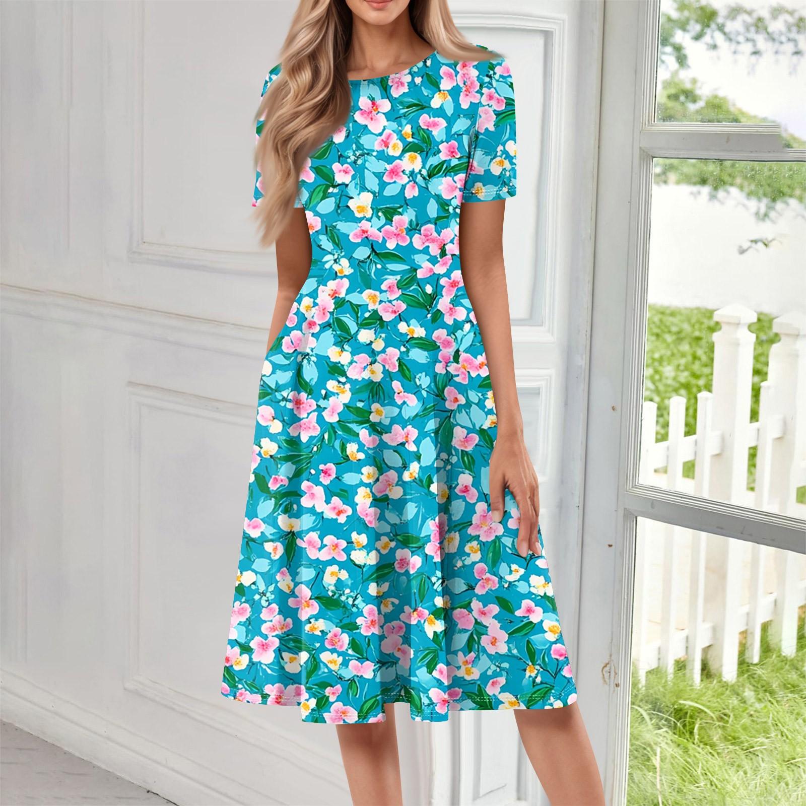 

Женское свободное повседневное и модное платье с круглым вырезом и короткими рукавами, средней длины с принтом XXL