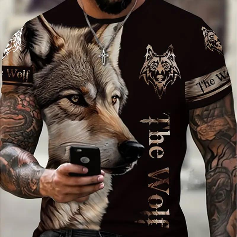 Men's Crew Neck Print Fierce Animal Pattern Oversized Men's Shirt Y2K Style Fashion Breathable Refreshing Short Sleeve