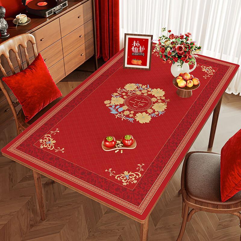 Festive Red Waterproof Tablecloth