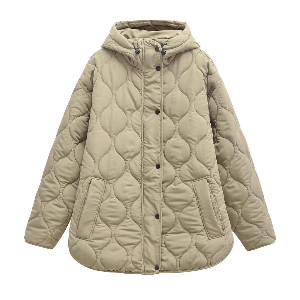 2024 Women's Quilted Hooded Cotton Coat - European & American Winter Street Fashion