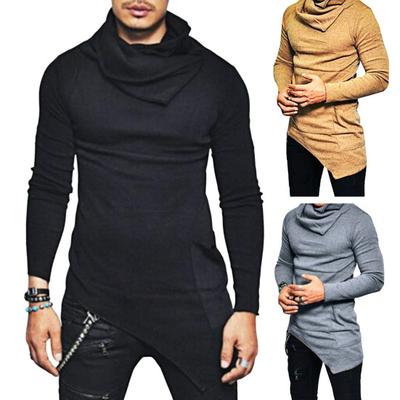 Printemps Automne Homme Haut Ourlet Irrégulier Mi-Longueur Col Montant Coupe Slim Élastique