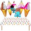 Summer Set, Ice Cream Cone, Aluminum Film Balloon Set, Summer Ice Cream Tablecloth Decoration Set
