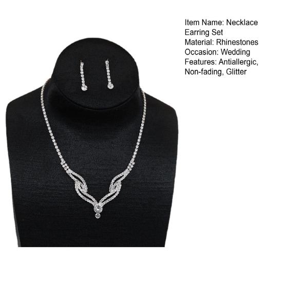 2Pcs/Set Necklace Earrings Set Multi-layer Wedding Bridal Jewelry Exquisite Elegant Inlaid Rhinestones Drop Earrings