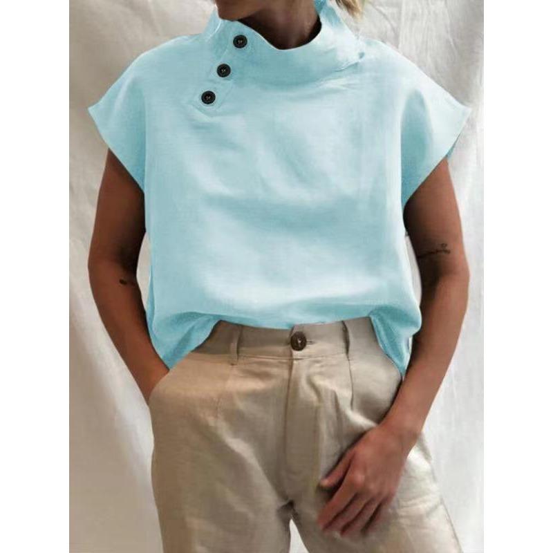 HNXC Women's Fashion Casual Solid Color Print Short Sleeve Blouses & Shirts