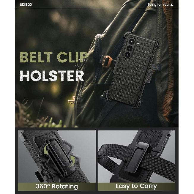 For Samsung Galaxy Z Fold 6 Case with Belt Clip & Screen Protector & Hinge Protection, Slim Fit Shockproof Durable Hard PC Cover Protective Rugged