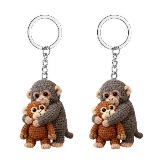 1/2Pcs Keychain Pendant 3D Monkey Hugging Monkey Key Chain Backpack Desk Decoration Portable Bag Charm Accessory