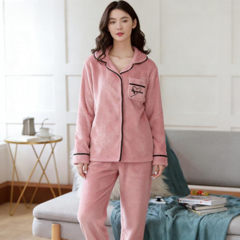 Flannel Pajamas Women's Fleece-Lined Thickened Warm Homewear Set