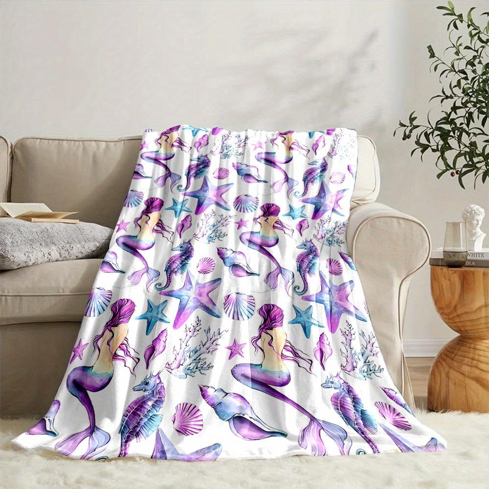 Mermaid Starfish Fantasy Blanket Reversible Flannel Throw for Ocean Dreams AllSeason Comfort Enchanted Sea Gift