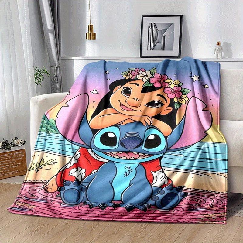 1 stk Teppe med Stitch-trykk - Mykt, helårspledd til stue, soverom, personlig gave med søtt tegneseriedesign
