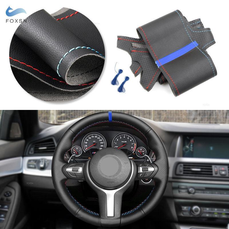 

For BMW M Sport F30 F31 F32 F33 F36 F10 F12 F20 F39 F45 F48 F25 F26 F15 F16 Steering Wheel Leather Cover red blue line bluestrip