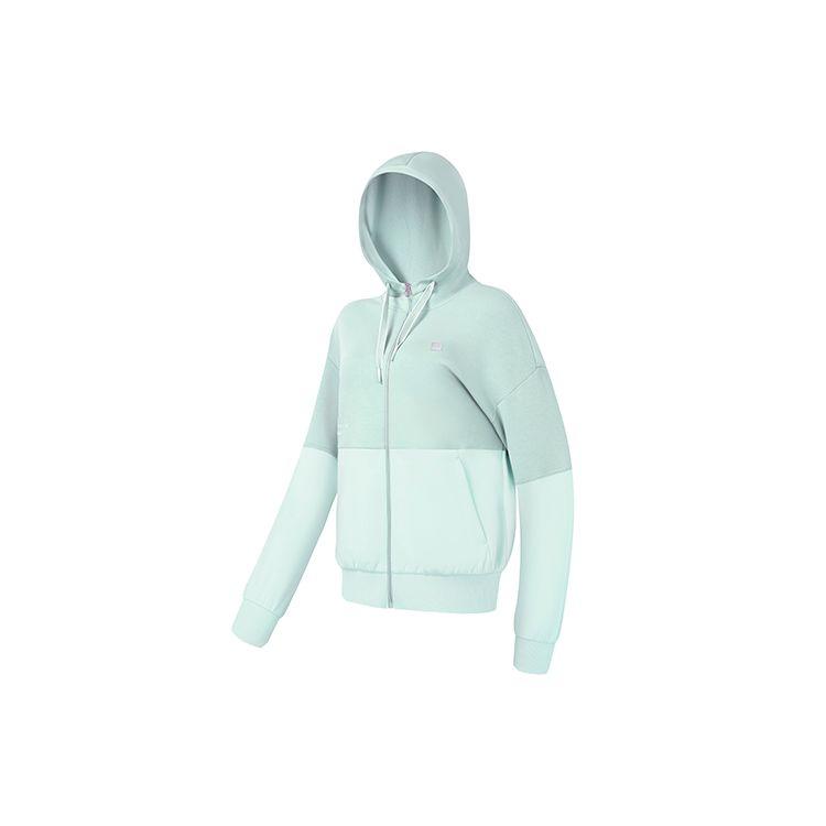 FILA 2023 Autumn New American Style Hoodie Color Block Knitted Jacket Sports Fitness Top Women tops Dream-Green A11W331503F-TQ