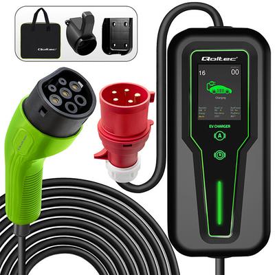 Qoltec Mobilna ładowarka do samochodu elektrycznego EV z regulacją 2w1 Typ2 | 7 kW | 230V | CEE 32A | LCD | Przenośna | Boîte murale | 5m