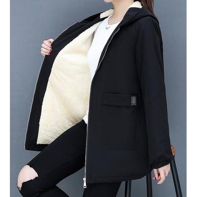 Autumn Winter Thick Warm Lamb Wool Cotton Padded Coat Women's Mid Length All Fit Loose Hooded Female Blouse