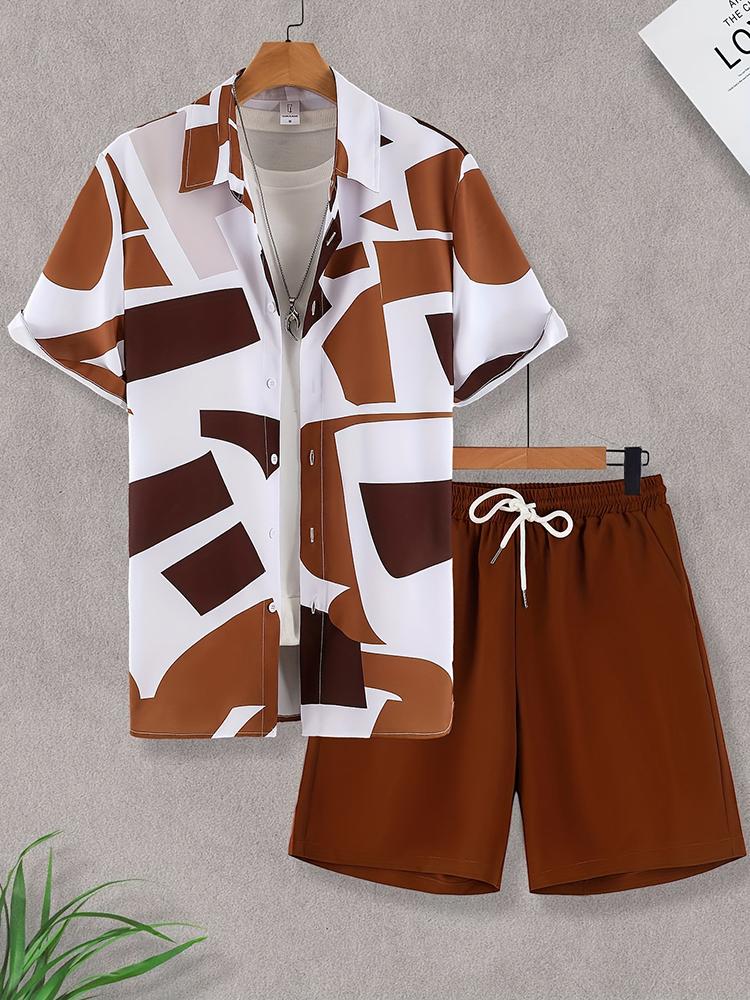 Fashion Summer Beach Black And White Printed Men's Suit Two Piece Casual Shirt Short Sleeve Hawaiian Shorts Men's Clothing Suit