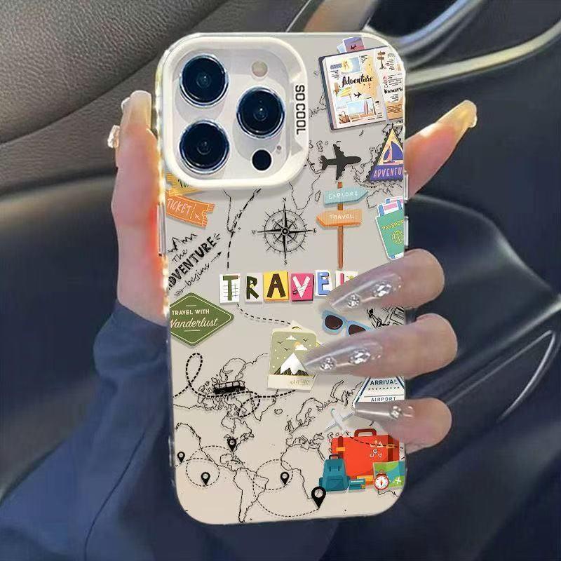 iPhone 15 Pro Max Silver Travel Route Map Phone Case