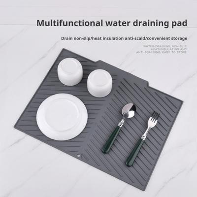 Silicone Drain Mat for Kitchen Counter Non-Slip Heat Resistant Dish Drying Pad with Built-in Drain Foldable Drying Mat Multipurpose Sink Mat