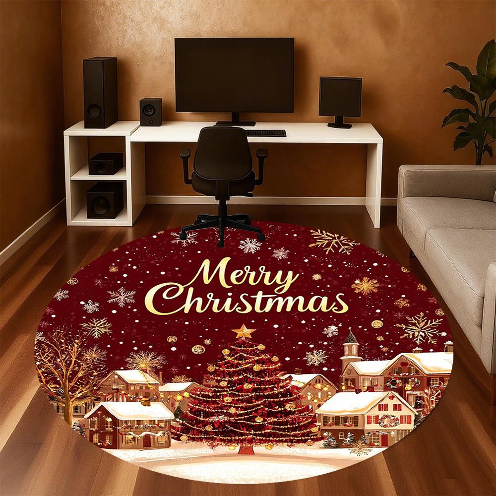 1PC Christmas Town Office Round Area Rug, Under Office Chairs Bedroom Living Room Home Decor, Carpet for Office -1110121