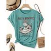 Women's Elegant Short Sleeve Cat Baking Theme Printed Round Neck Women's T-Shirt