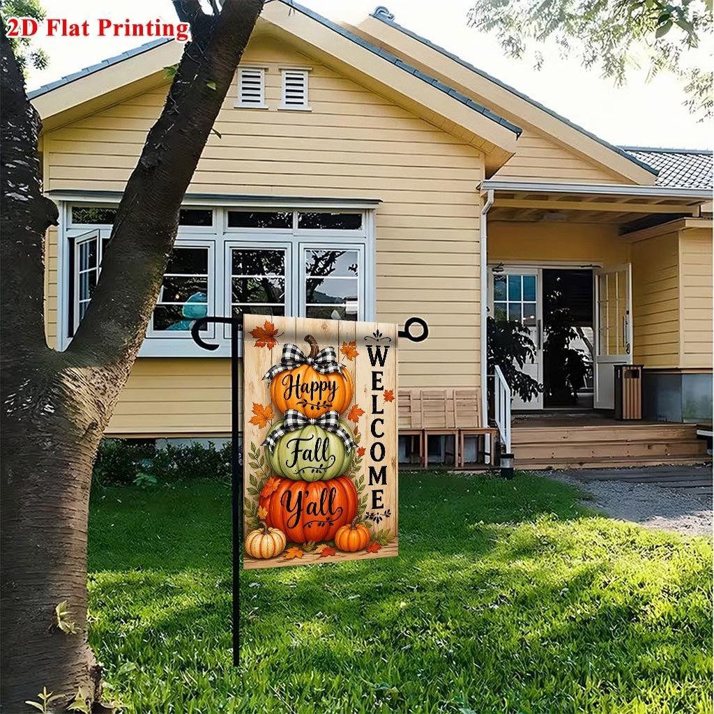 1D Flat Printing Garden Flag 1pc, Welcome Fall Pumpkins Garden Flag - Double -Sided Print, Durable Polyester Outdoor Decor